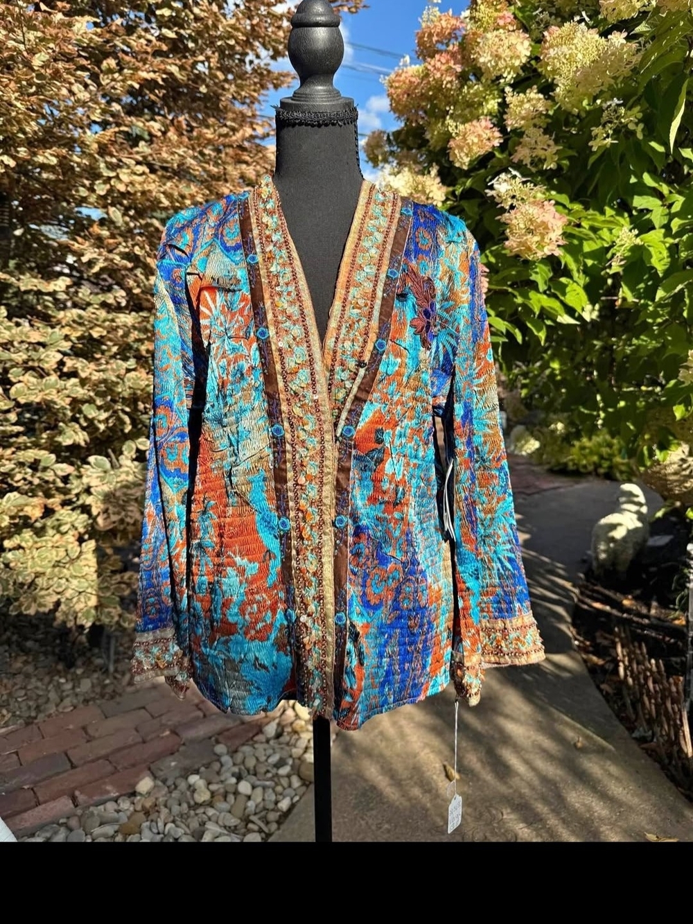 Alberto Makali Turquoise & Rust Embroidered Jacket